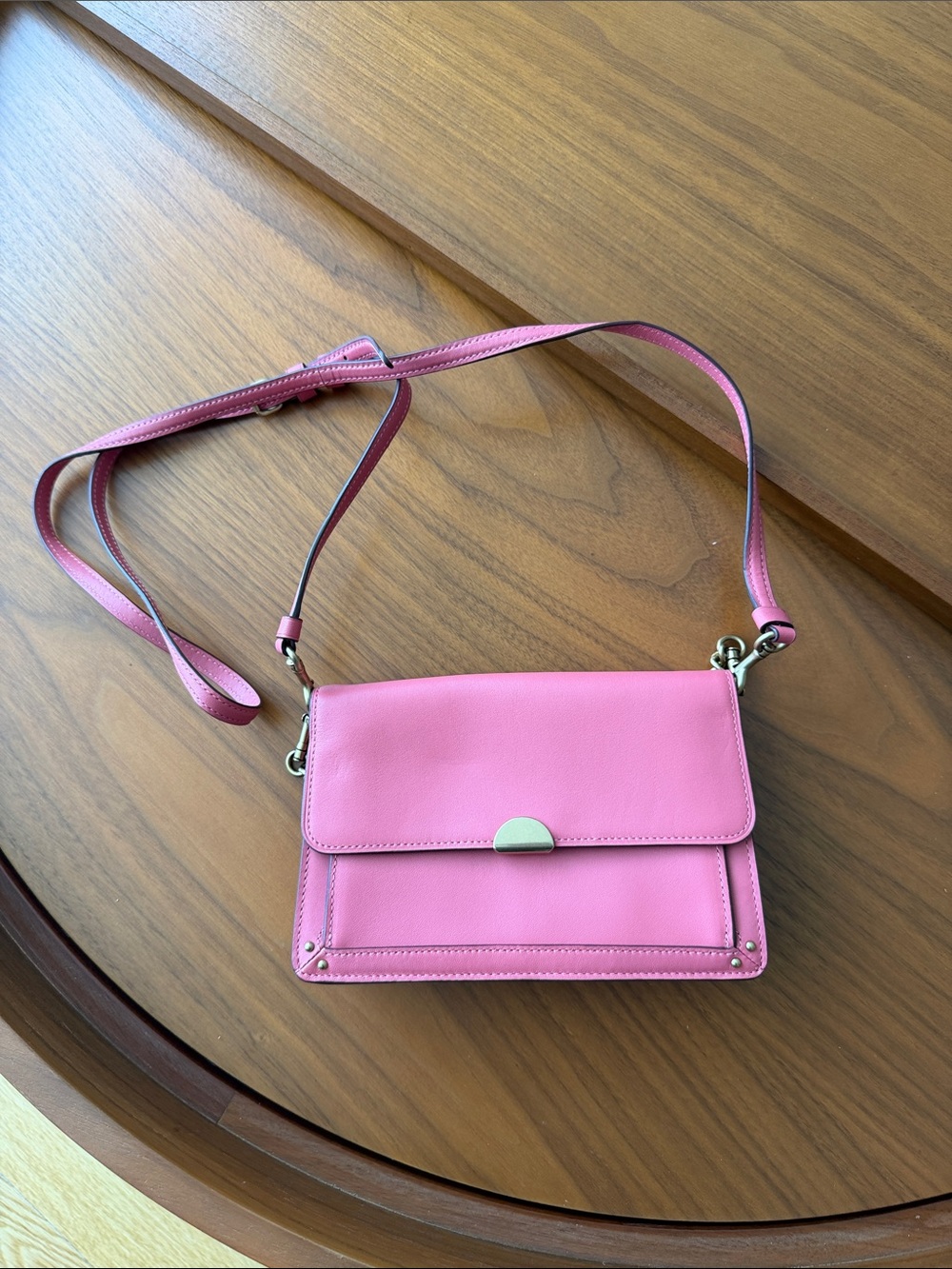 Pink Leather Crossbody Bag - Sleek Everyday Shoulder Bag